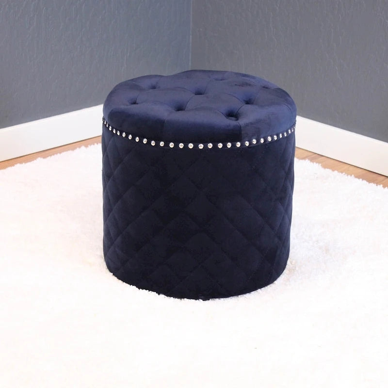 Pouf Rond Solide en Velours Lemele