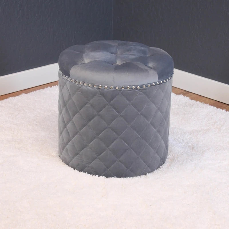 Pouf Rond Solide en Velours Lemele
