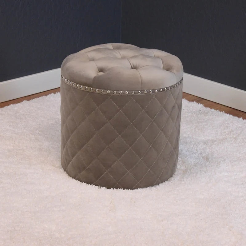 Pouf Rond Solide en Velours Lemele