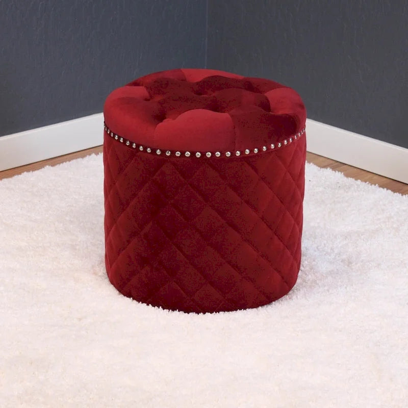 Pouf Rond Solide en Velours Lemele