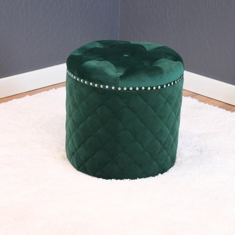 Pouf Rond Solide en Velours Lemele