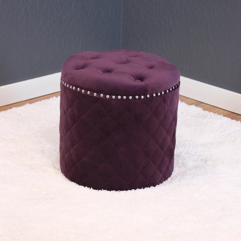 Pouf Rond Solide en Velours Lemele