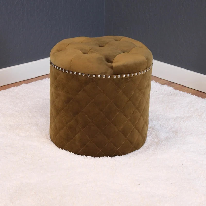 Pouf Rond Solide en Velours Lemele