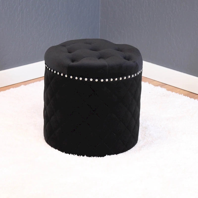 Pouf Rond Solide en Velours Lemele