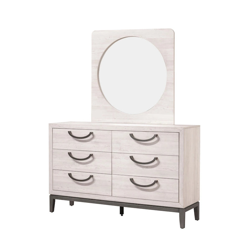 Ensemble de chambre Demora 5 pièces beige moderne contemporain en bois massif et placages avec panneaux rembourrés
