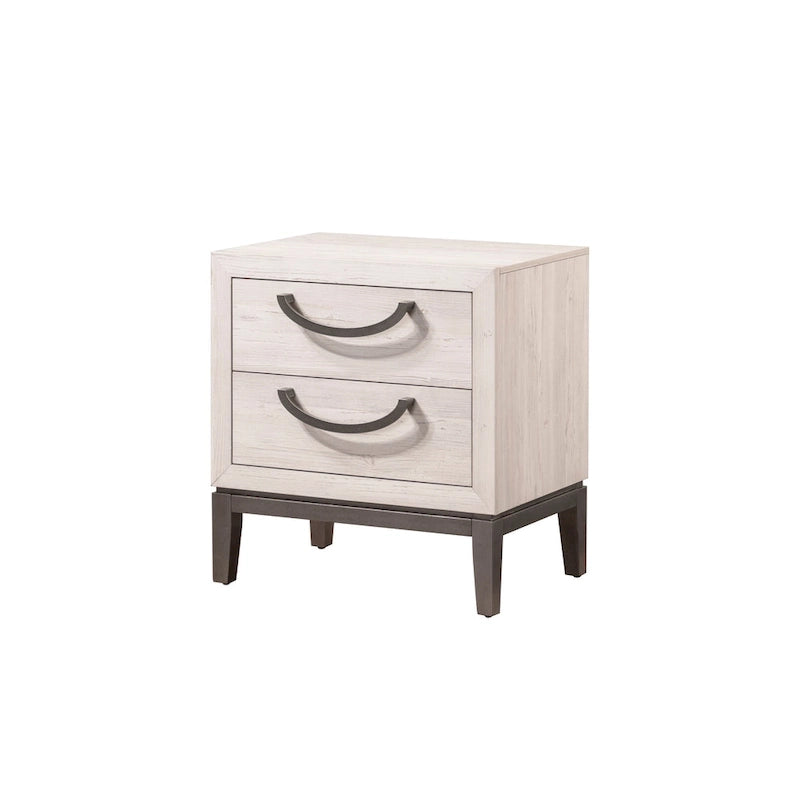 Ensemble de chambre Demora 5 pièces beige moderne contemporain en bois massif et placages avec panneaux rembourrés