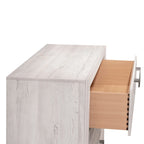 Ensemble de chambre Demora 5 pièces beige moderne contemporain en bois massif et placages avec panneaux rembourrés