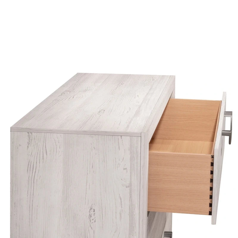 Ensemble de chambre Demora 5 pièces beige moderne contemporain en bois massif et placages avec panneaux rembourrés