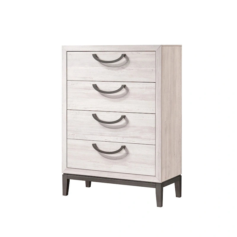 Ensemble de chambre Demora 5 pièces beige moderne contemporain en bois massif et placages avec panneaux rembourrés