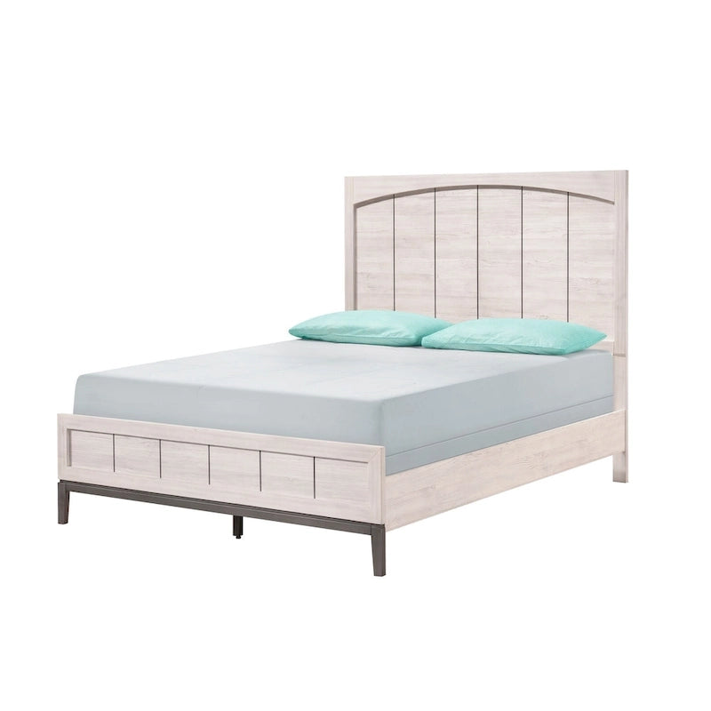 Ensemble de chambre Demora 5 pièces beige moderne contemporain en bois massif et placages avec panneaux rembourrés
