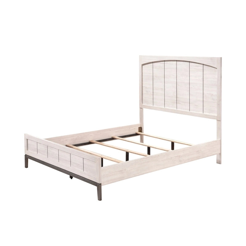 Ensemble de chambre Demora 5 pièces beige moderne contemporain en bois massif et placages avec panneaux rembourrés