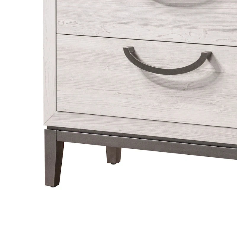 Ensemble de chambre Demora 5 pièces beige moderne contemporain en bois massif et placages avec panneaux rembourrés