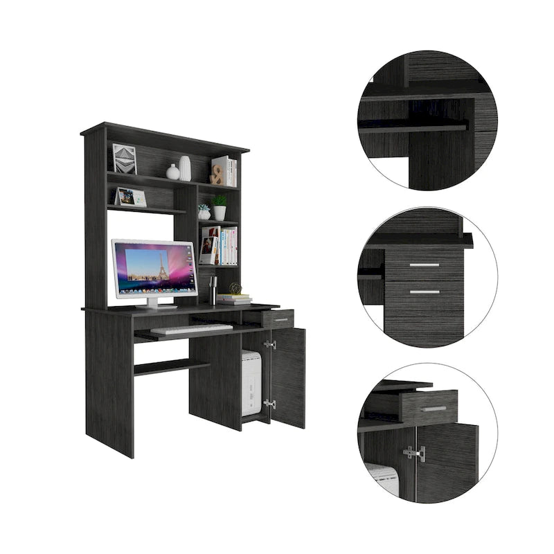 Bureau informatique 180 Hutch avec 5 étagères, tablette coulissante pour clavier, panneau d'unité centrale et tiroir