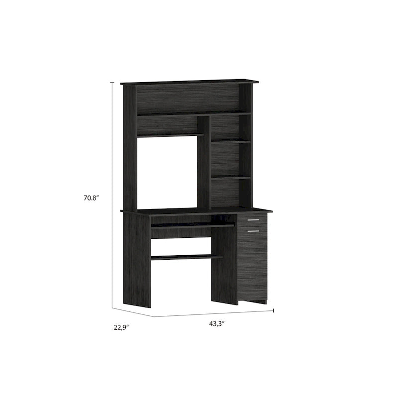 Bureau informatique 180 Hutch avec 5 étagères, tablette coulissante pour clavier, panneau d'unité centrale et tiroir