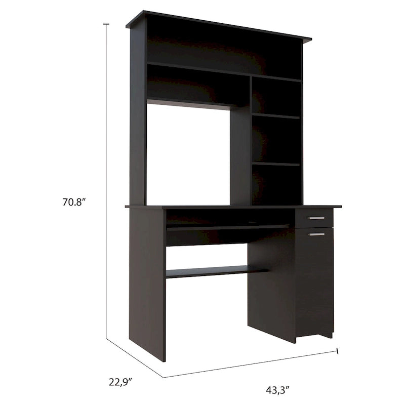 Bureau informatique 180 Hutch avec 5 étagères, tablette coulissante pour clavier, panneau d'unité centrale et tiroir
