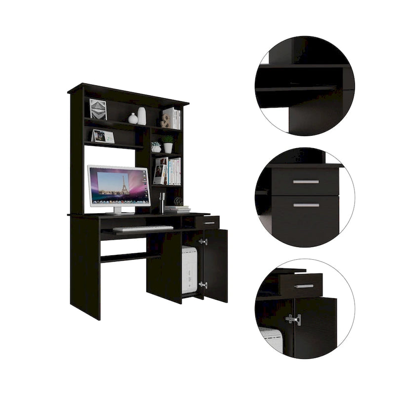 Bureau informatique 180 Hutch avec 5 étagères, tablette coulissante pour clavier, panneau d'unité centrale et tiroir