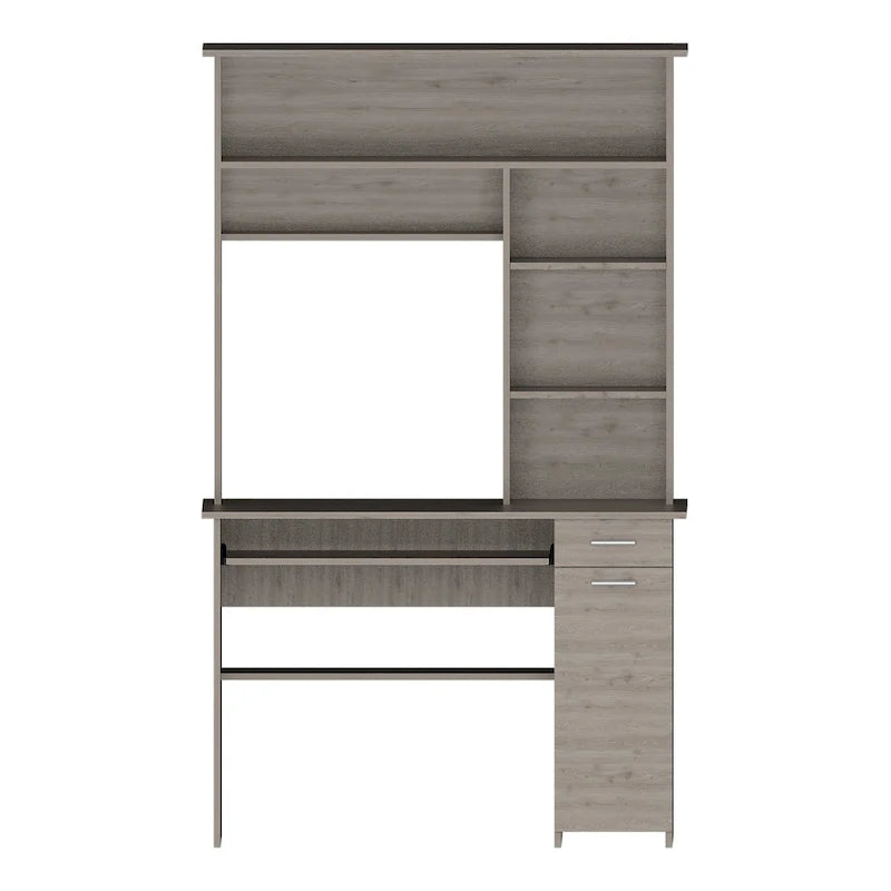 Bureau informatique 180 Hutch avec 5 étagères, tablette coulissante pour clavier, panneau d'unité centrale et tiroir