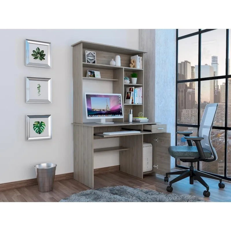 Bureau informatique 180 Hutch avec 5 étagères, tablette coulissante pour clavier, panneau d'unité centrale et tiroir
