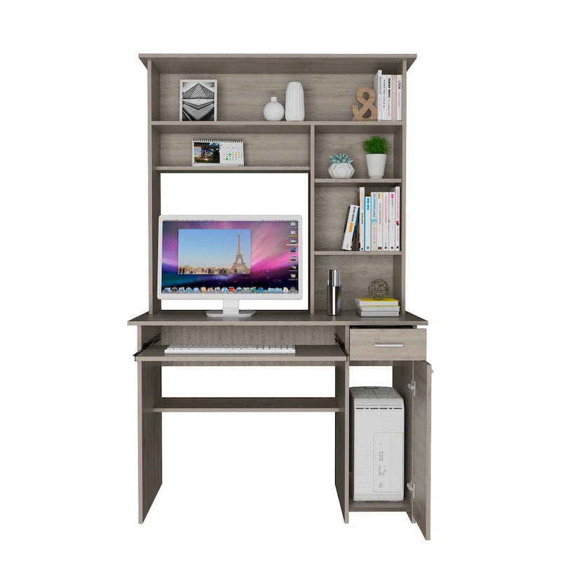 Bureau informatique 180 Hutch avec 5 étagères, tablette coulissante pour clavier, panneau d'unité centrale et tiroir