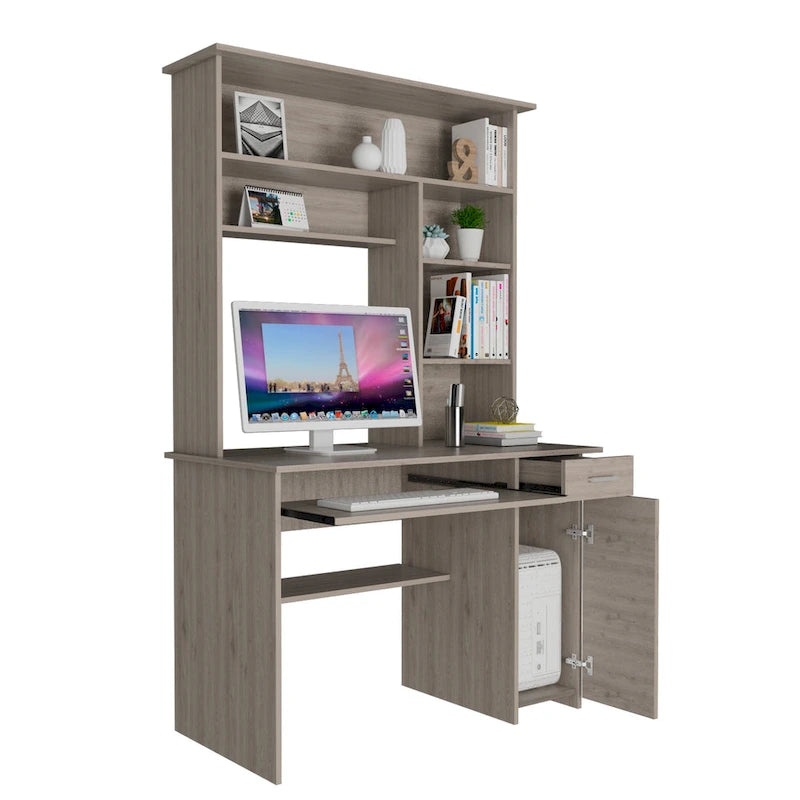 Bureau informatique 180 Hutch avec 5 étagères, tablette coulissante pour clavier, panneau d'unité centrale et tiroir