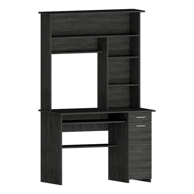 Bureau informatique 180 Hutch avec 5 étagères, tablette coulissante pour clavier, panneau d'unité centrale et tiroir