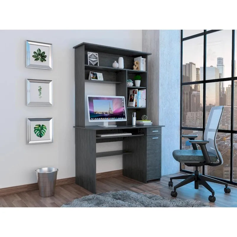 Bureau informatique 180 Hutch avec 5 étagères, tablette coulissante pour clavier, panneau d'unité centrale et tiroir