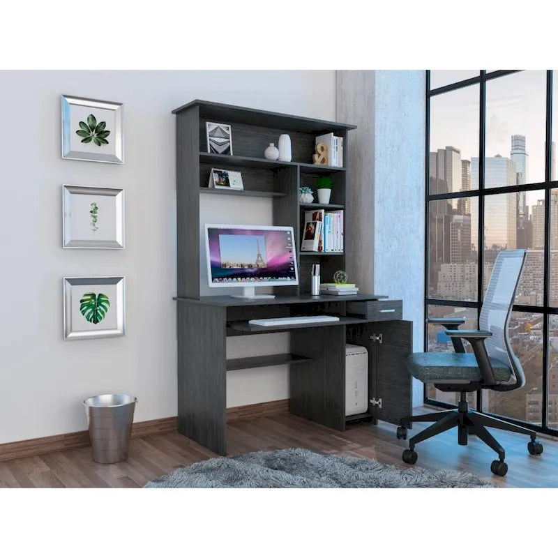 Bureau informatique 180 Hutch avec 5 étagères, tablette coulissante pour clavier, panneau d'unité centrale et tiroir