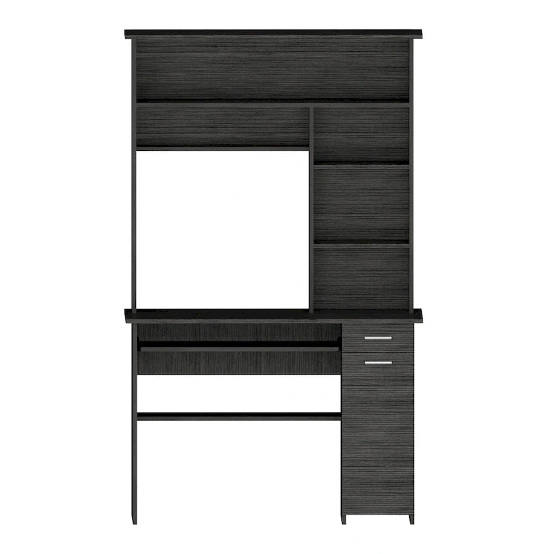 Bureau informatique 180 Hutch avec 5 étagères, tablette coulissante pour clavier, panneau d'unité centrale et tiroir