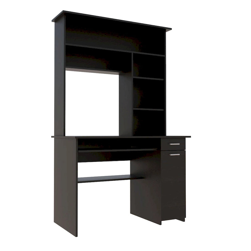 Bureau informatique 180 Hutch avec 5 étagères, tablette coulissante pour clavier, panneau d'unité centrale et tiroir