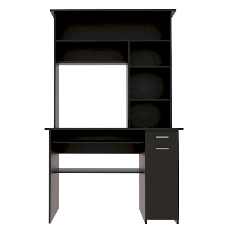Bureau informatique 180 Hutch avec 5 étagères, tablette coulissante pour clavier, panneau d'unité centrale et tiroir