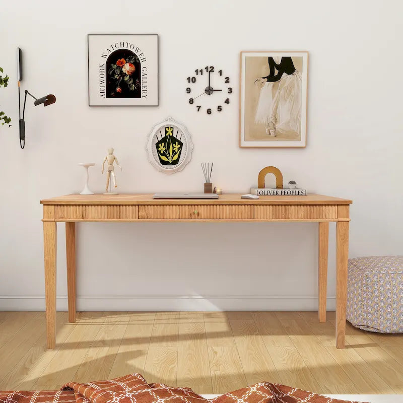 Bureau d'ordinateur Dumont 63 en bois d'hévéa cannelé