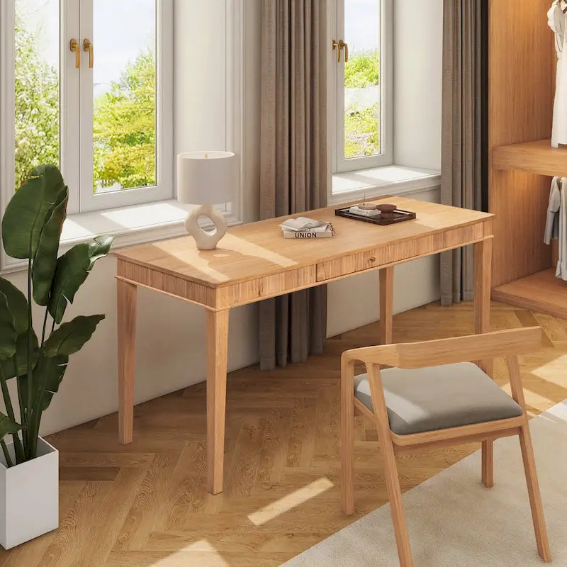 Bureau d'ordinateur Dumont 63 en bois d'hévéa cannelé
