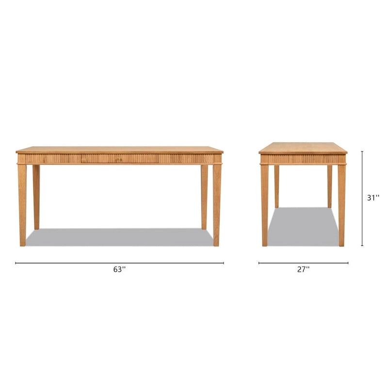 Bureau d'ordinateur Dumont 63 en bois d'hévéa cannelé