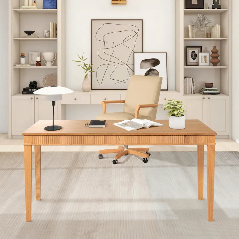 Bureau d'ordinateur Dumont 63 en bois d'hévéa cannelé