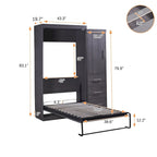 Lit escamotable double avec armoire et tiroirs, Lit de rangement, peut être plié en armoire, Gris