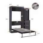 Lit escamotable double avec armoire et tiroirs, Lit de rangement, peut être plié en armoire, Gris