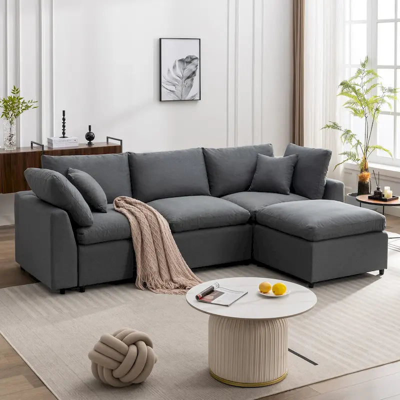Canapé Sectionnel Convertible U_STYLE avec Duvet et Rembourrage, Canapé en Forme de L avec Méridienne Réversible