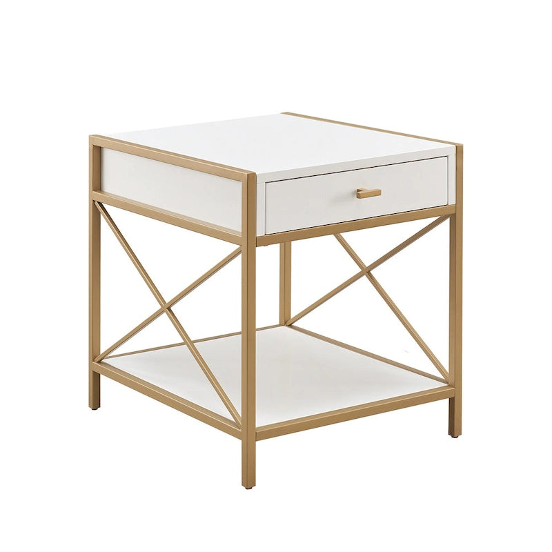 Table d'appoint à tiroirs en métal et bois mélangés Claudette Leick Home