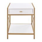 Table d'appoint à tiroirs en métal et bois mélangés Claudette Leick Home