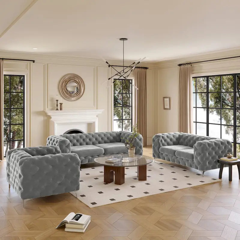 Aosta Canapé et Sofa Chesterfield en Velours Tufté pour Salon