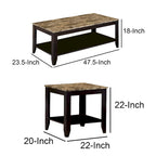Ensemble de 3 tables d'appoint artistiques avec plateau en marbre, marron
