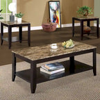 Ensemble de 3 tables d'appoint artistiques avec plateau en marbre, marron