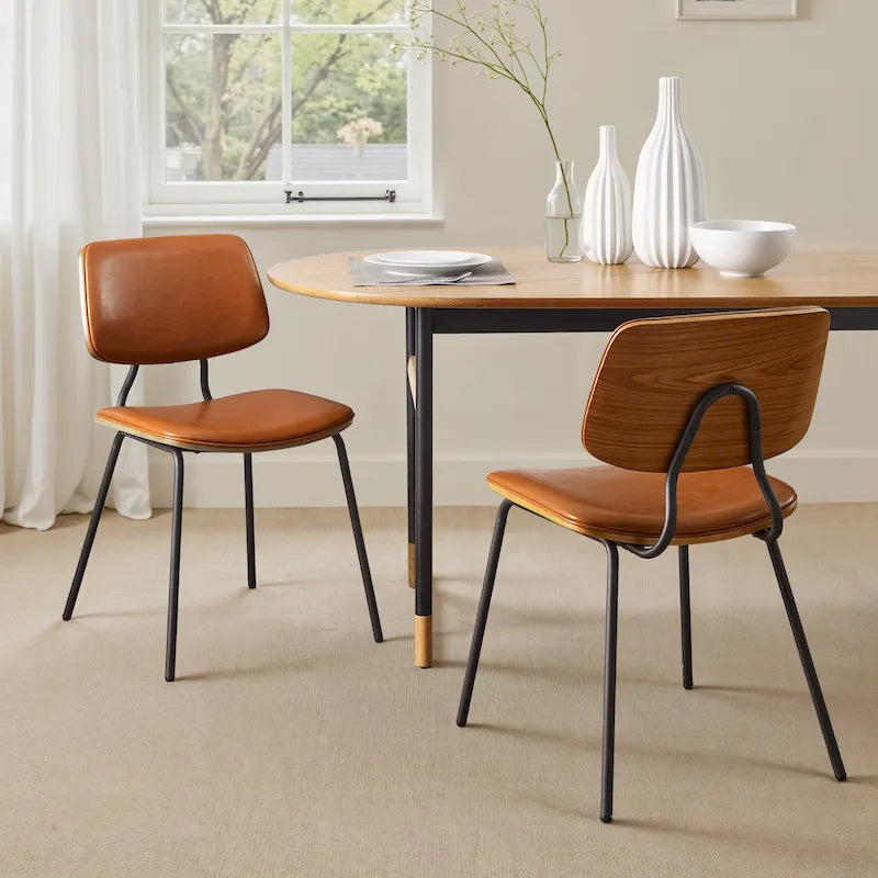 Chaises de salle à manger en cuir synthétique et bois courbé, style Mid-Century