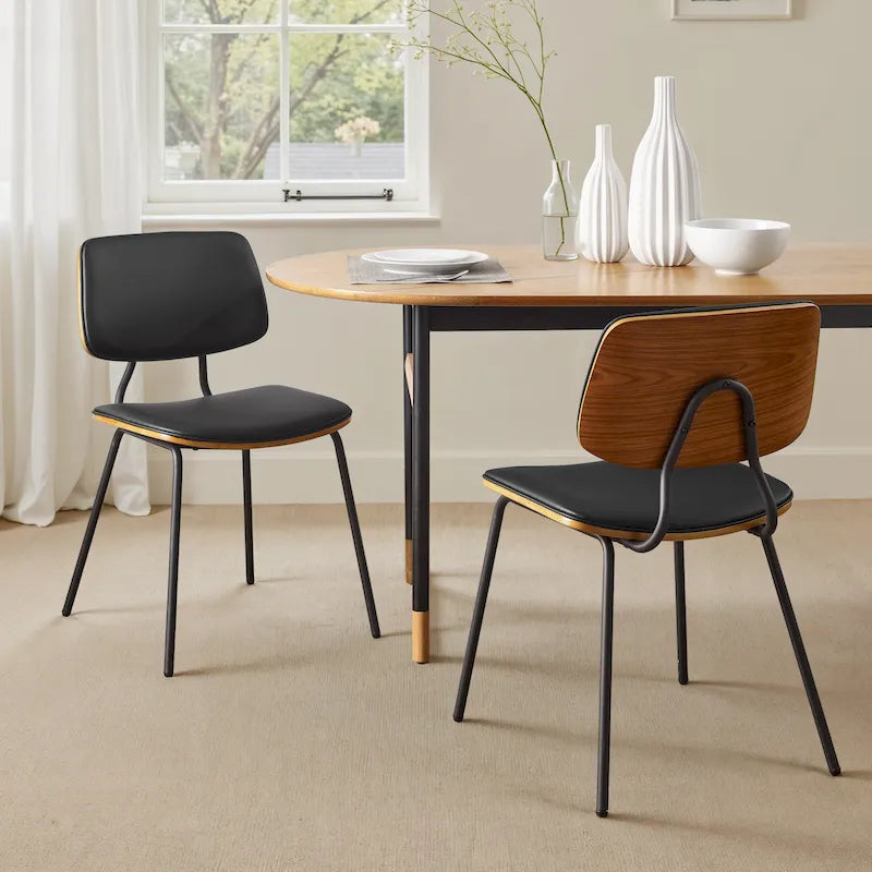 Chaises de salle à manger en cuir synthétique et bois courbé, style Mid-Century