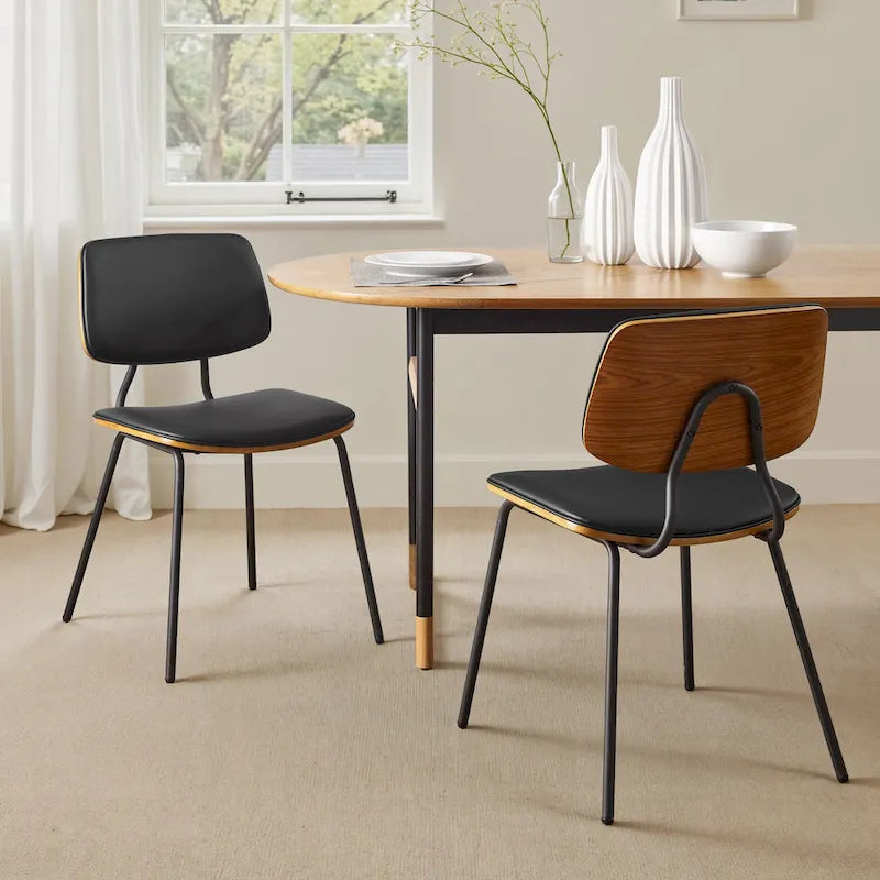 Chaises de salle à manger en cuir synthétique et bois courbé, style Mid-Century