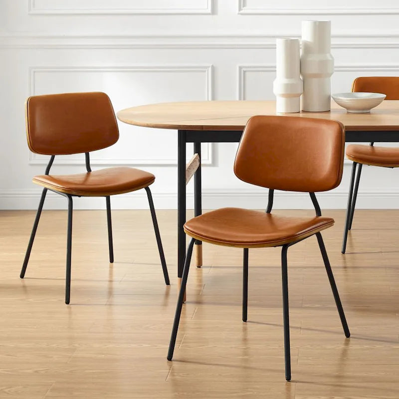Chaises de salle à manger en cuir synthétique et bois courbé, style Mid-Century