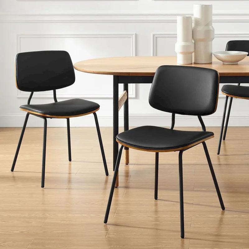 Chaises de salle à manger en cuir synthétique et bois courbé, style Mid-Century