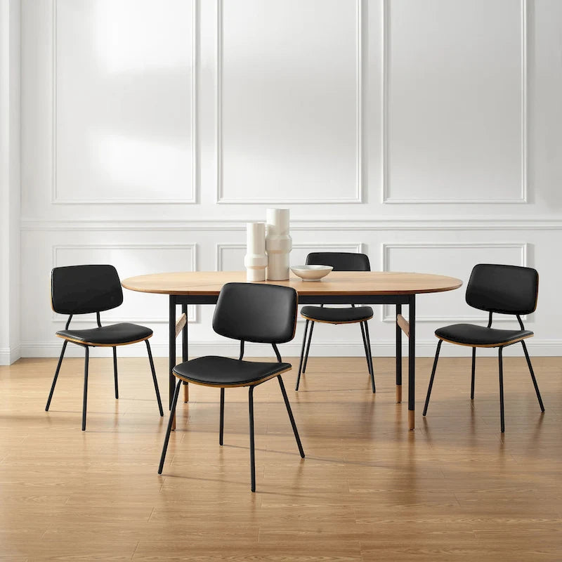 Chaises de salle à manger en cuir synthétique et bois courbé, style Mid-Century