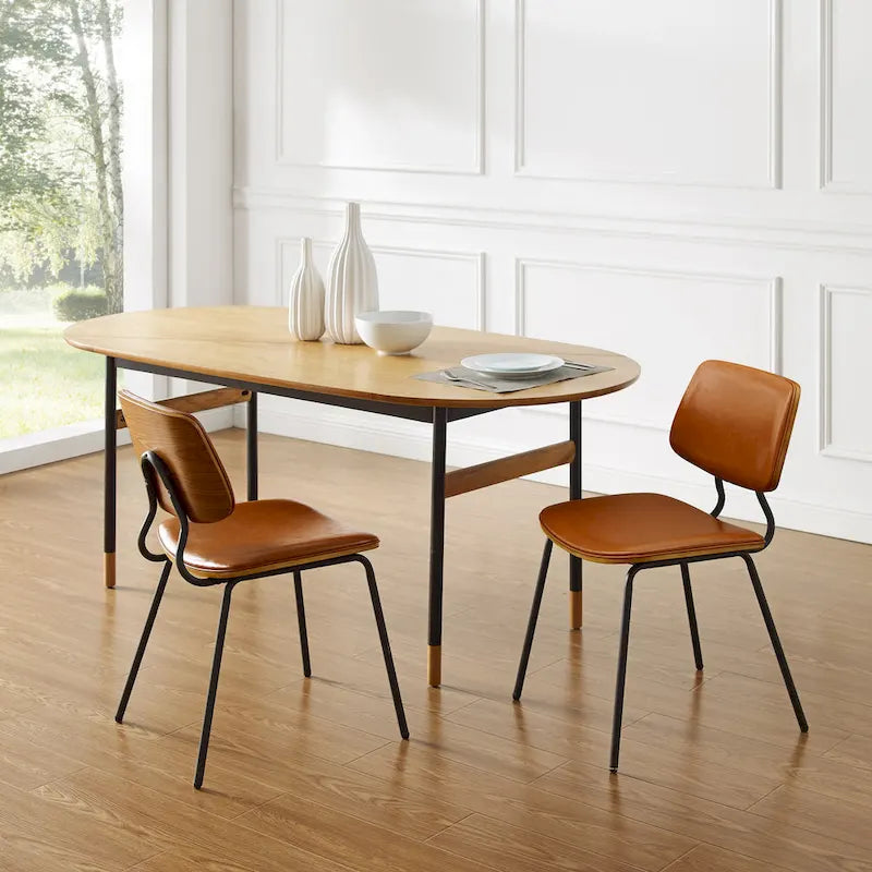 Chaises de salle à manger en cuir synthétique et bois courbé, style Mid-Century