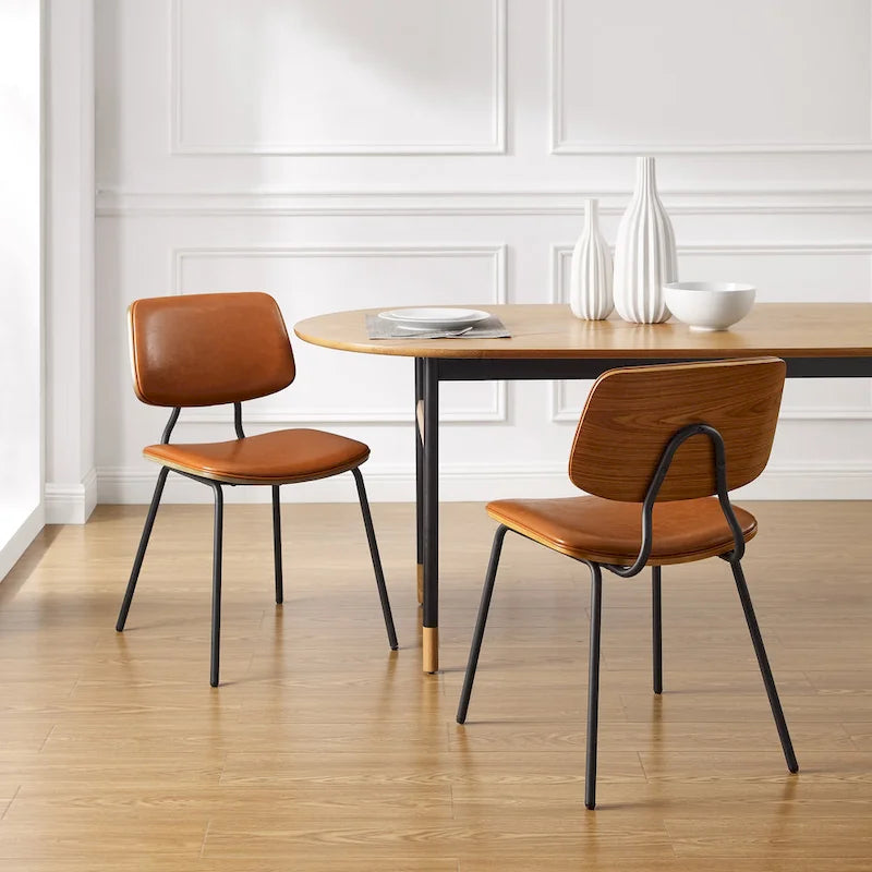 Chaises de salle à manger en cuir synthétique et bois courbé, style Mid-Century